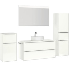 Badmöbel-Set NOBILIA Programm 3 BxHxT 230 x 169,1 x 48,7 cm Frontfarbe weiß hochglanz mit Aufsatz-Waschtisch weiß und Spiegel mit LED-Beleuchtung Midischrank Unterschrank Griffleiste chrom matt 522
