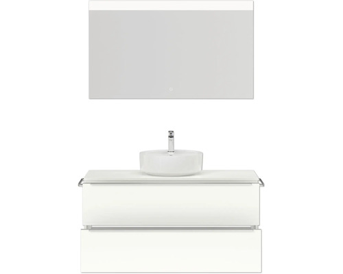 Meuble-lavabo avec vasque à poser et miroir pour la salle de bains