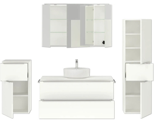 Ensemble de salle de bains avec lavabo, miroir et armoires