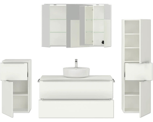 Badezimmer-Set mit Waschtisch, Spiegelschrank und Hochschränken