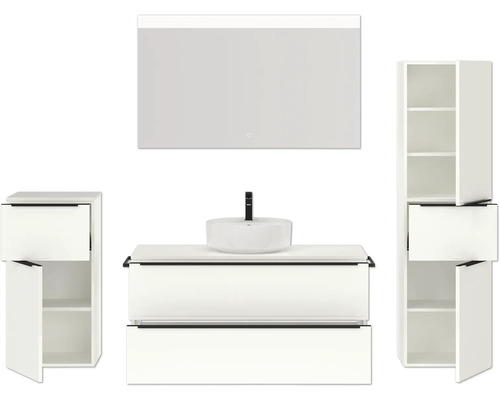 Ensemble de salle de bains avec lavabo, miroir et armoires