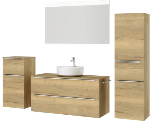 Badezimmermöbel-Set mit Waschtisch, Aufsatzwaschbecken, Spiegelschrank und Schränken