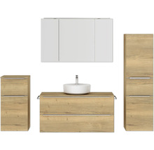 Badmöbel-Set NOBILIA Programm 3 BxHxT 230 x 169,1 x 48,7 cm Frontfarbe eiche natur mit Aufsatz-Waschtisch und Spiegelschrank 3-türig mit LED-Beleuchtung Unterschrank Midischrank Griffleiste chrom matt 534