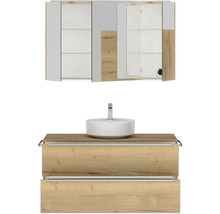 Badezimmerensemble mit Waschtisch, Aufsatzwaschbecken und Spiegelschrank