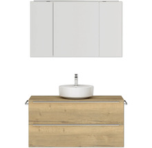 Badmöbel-Set NOBILIA Programm 3 BxHxT 121 x 169,1 x 48,7 cm Frontfarbe eiche natur mit Aufsatz-Waschtisch und Spiegelschrank 3-türig mit LED-Beleuchtung Griffleiste chrom matt 510