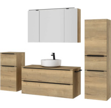 Badezimmergarnitur mit Waschbecken, Unterschrank, Seitenschrank, Spiegelschrank