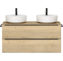 Doppelwaschtisch mit Aufsatzwaschbecken und Unterschrank aus Holz