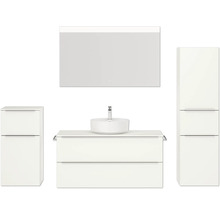 Badmöbel-Set NOBILIA Programm 3 BxHxT 230 x 169,1 x 48,7 cm Frontfarbe weiß matt mit Aufsatz-Waschtisch weiß und Spiegel mit LED-Beleuchtung Midischrank Unterschrank Griffleiste chrom matt 520