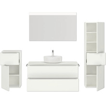 Badmöbel-Set NOBILIA Programm 3 BxHxT 230 x 169,1 x 48,7 cm Frontfarbe weiß matt mit Aufsatz-Waschtisch weiß und Spiegel mit LED-Beleuchtung Midischrank Unterschrank Griffleiste chrom matt 520