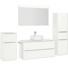 Badmöbel-Set NOBILIA Programm 3 BxHxT 230 x 169,1 x 48,7 cm Frontfarbe weiß matt mit Aufsatz-Waschtisch weiß und Spiegel mit LED-Beleuchtung Midischrank Unterschrank Griffleiste chrom matt 520