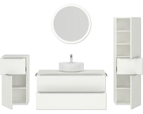 Ensemble de salle de bains avec lavabo, miroir et armoires