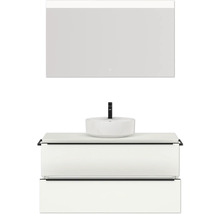 Badmöbel-Set NOBILIA Programm 3 BxHxT 121 x 169,1 x 48,7 cm Frontfarbe weiß matt mit Aufsatz-Waschtisch weiß und Spiegel mit LED-Beleuchtung Griffleiste schwarz 497