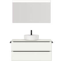 Badmöbel-Set NOBILIA Programm 3 BxHxT 121 x 169,1 x 48,7 cm Frontfarbe weiß matt mit Aufsatz-Waschtisch weiß und Spiegel mit LED-Beleuchtung Griffleiste schwarz 497