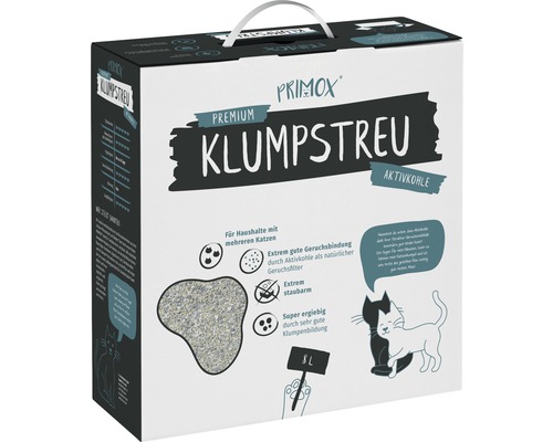 Litière pour chats PRIMOX charbon actif agglomérante 8 l Litière agglomérante Premium Primox avec charbon actif dans un emballage de 8 litres