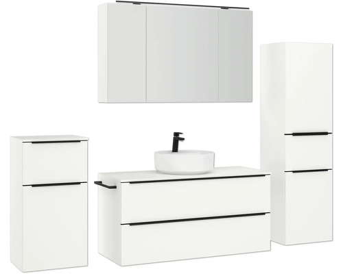 Ensemble de salle de bains avec meuble-lavabo, lavabo, armoire de toilette et armoire haute