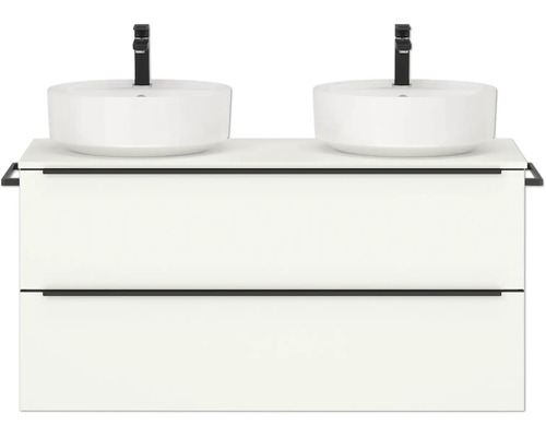 Doppel-Badmöbel-Set NOBILIA Programm 3 BxHxT 121 x 59,1 x 48,7 cm Frontfarbe weiß matt mit Aufsatz-Waschtisch Griffleiste schwarz 545