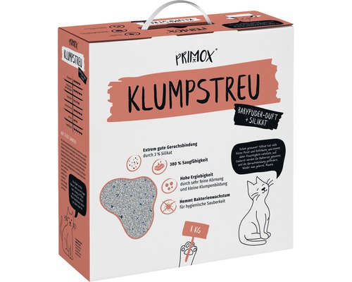 Litière pour chat PRIMOX senteur talc silicate agglomérante, avec parfum 8 kg