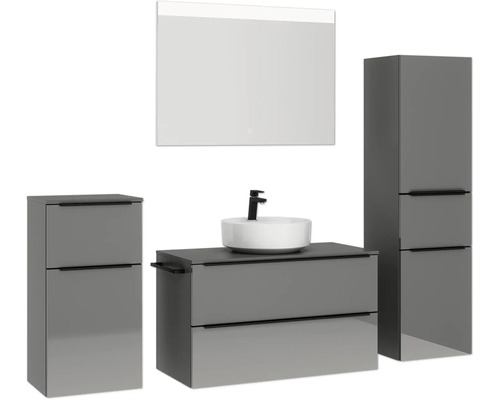 Ensemble de salle de bains avec meuble-lavabo, vasque à poser, armoire de toilette et armoire haute