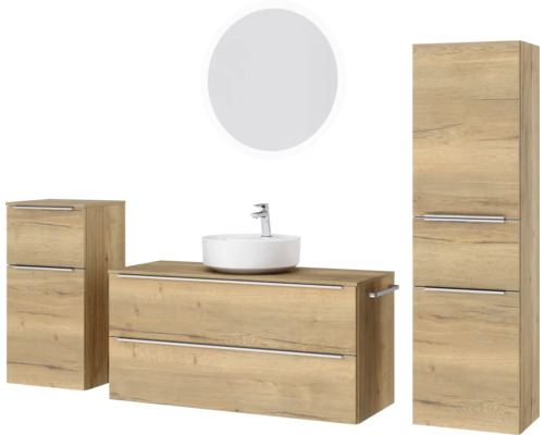 Ensemble de meubles de salle de bains avec lavabo, armoire de toilette et armoire latérale