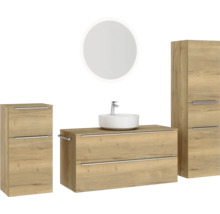 Badezimmer-Set mit Waschtischunterschrank, Aufsatzwaschbecken, Spiegelschrank und Hochschrank