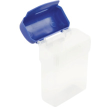 Transparente Aufbewahrungsbox mit blauem Deckel