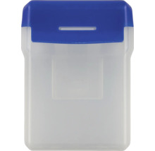 Transparente Kunststoffbox mit blauem Deckel