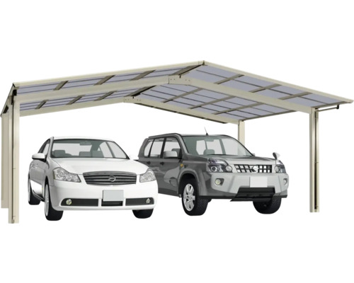 Carport double Ximax Linea type 60 version M aluminium anodisé 545,6 x 495,4 cm au look inox Carport double Ximax Linea type 60 version M aluminium anodisé 545,6 x 495,4 cm au look inox