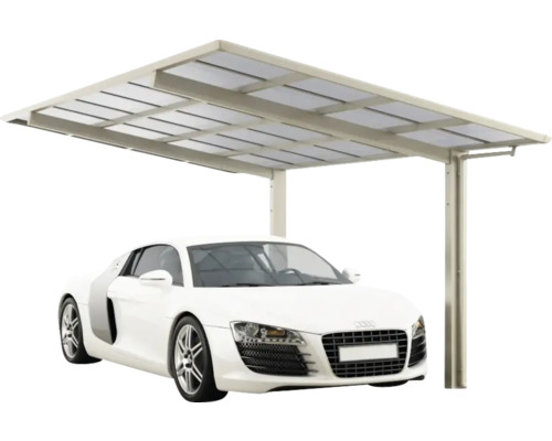 Carport simple Ximax Linea type 60 aluminium anodisé largeur spéciale XS 243,1 x 495,4 cm aspect inox