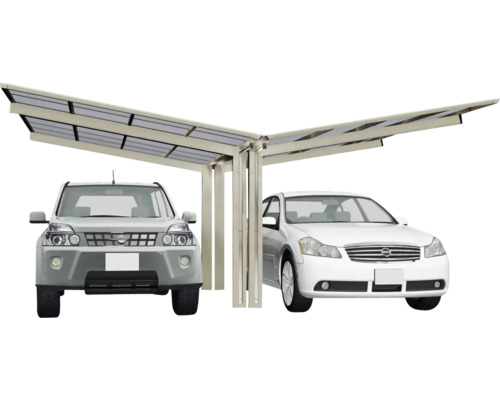Carport double Ximax Linea type 60 version Y aluminium anodisé 547,6 x 495,4 cm au look inox Carport double Ximax Linea type 60 version Y aluminium anodisé 547,6 x 495,4 cm au look inox