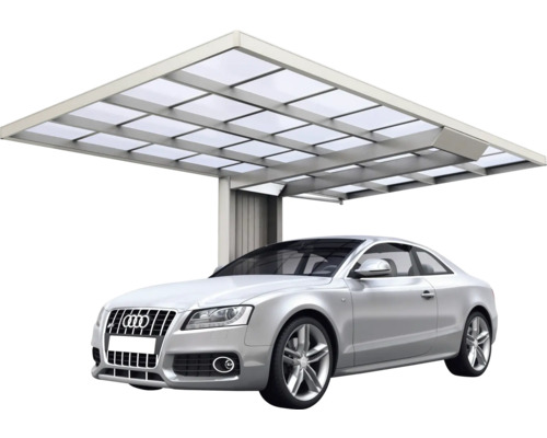 Carport simple Ximax Neo type 90 hauteur spéciale aluminium anodisé 245,8 x 555,2 cm au look inox Carport simple Ximax Neo type 90 hauteur spéciale aluminium anodisé 245,8 x 555,2 cm au look inox