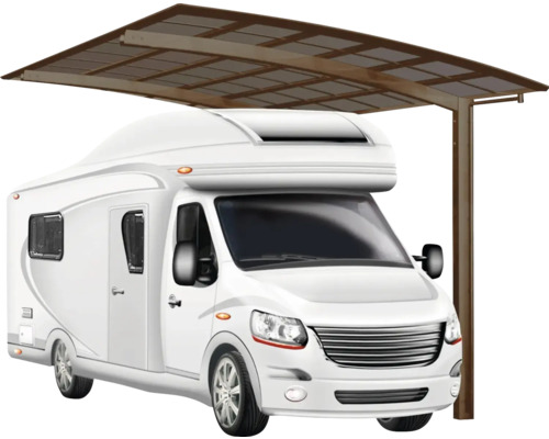 Carport simple Ximax Portoforte Caravan type 60 aluminium anodisé 270,4 x 495,4 cm marron mat