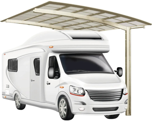 Carport simple Ximax Portoforte Caravan type 60 aluminium anodisé 270,4 x 495,4 cm au look inox