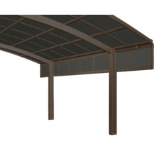 Carport mit durchscheinendem Dach und stabilen Stützpfosten.