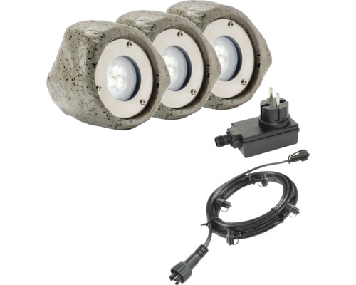 Kit de pierres éclairées LED 3 pces Invorio 1.8 W 150 lm 3000 K blanc chaud