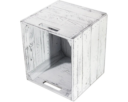 Weiss lackierte Holzkiste mit Griffen