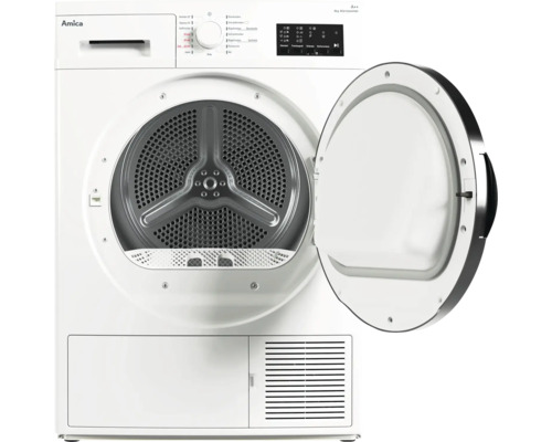 Amica Wärmepumpentrockner mit geöffneter Tür.