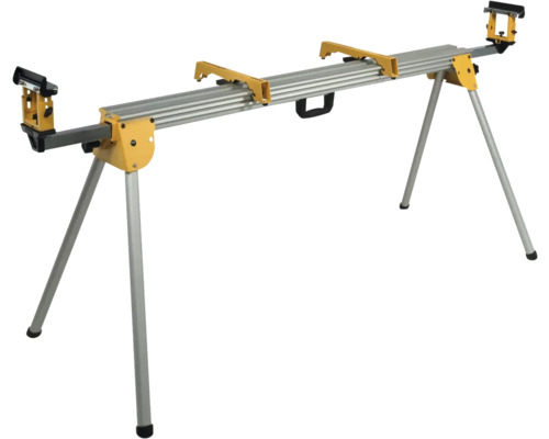 Sägebock mit verstellbaren Werkstückauflagen und klappbaren Beinen.