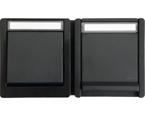 Combinaison interrupteur/prise pour pièce humide ROTH LANGE 56636 horizontal IP55 avec champ d'inscription noir gris