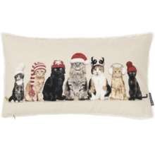 Coussin décoratif avec des chats portant des bonnets et des accessoires de Noël