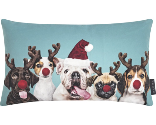 Coussin décoratif Xmas Dogs pétrole 50x30 cm
