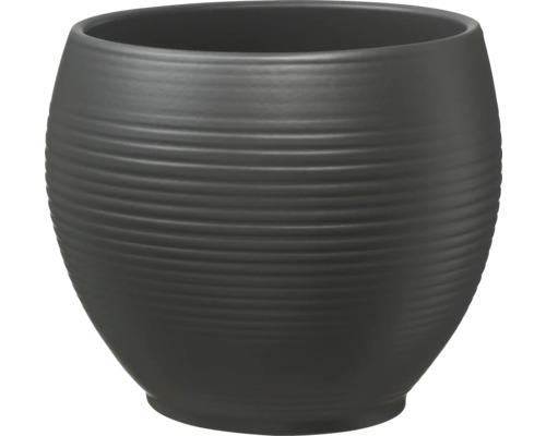Pot en forme de boule Soendgen Manacor céramique Ø 20 cm h 16 cm anthracite mat Pot de fleurs rainuré