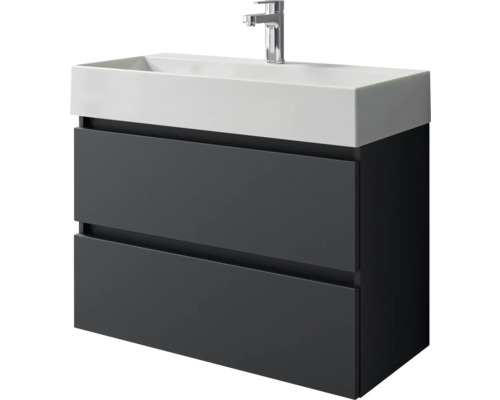 Meuble de salle de bains 2 pièces Pelipal Torino 81 x 66,7 x 40 cm façade noir mat mat(e) avec vasque en céramique blanc