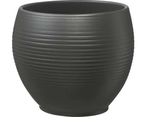 Pot en forme de boule Soendgen Manacor céramique Ø 22 cm h 18 cm anthracite mat Pot de fleurs noir avec rainures horizontales
