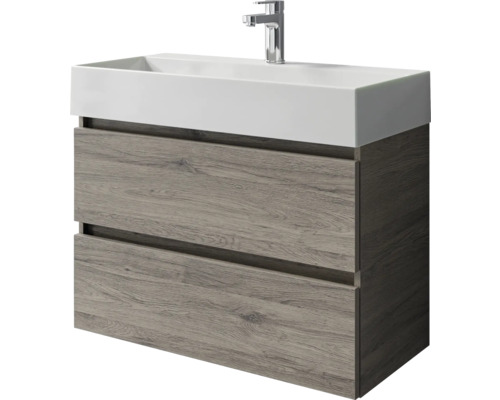 Meuble de salle de bains 2 pièces Pelipal Torino 81 x 66,7 x 40 cm façade chêne sanremo décor bois avec vasque en céramique blanc