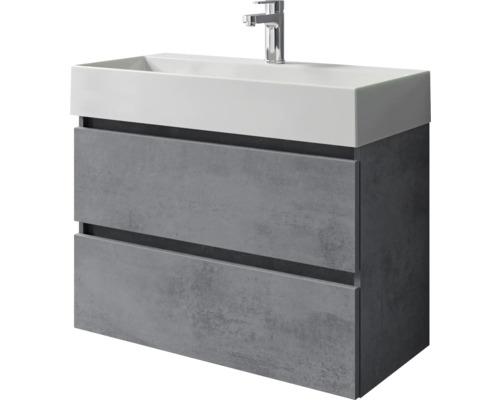 Meuble de salle de bains 2 pièces Pelipal Torino 81 x 66,7 x 40 cm façade oxyde gris foncé mat(e) avec vasque en céramique blanc