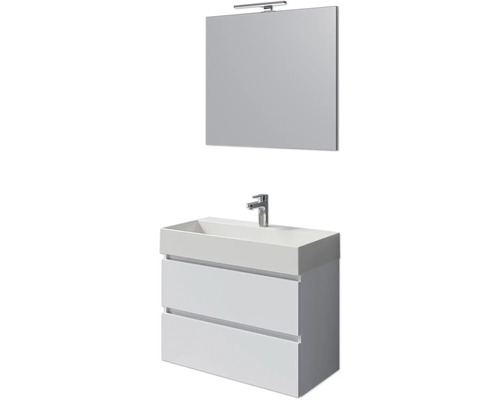 Set de meubles de salle de bains Pelipal Torino lxhxp 200 x 40 x 40 cm couleur de façade blanc haute brillance set de meubles 4 pièces avec vasque en céramique blanc et vasque en céramique meuble sous vasque miroir avec éclairage LED