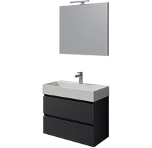 Waschtisch mit zwei Schubladen, Aufsatzwaschbecken und Spiegel mit Lampe