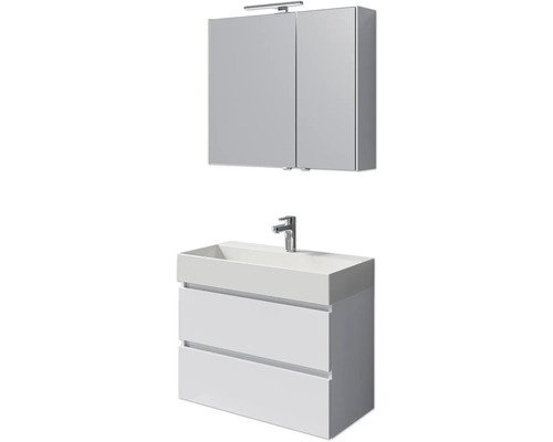 Set de meubles de salle de bains Pelipal Torino lxhxp 200 x 40 x 40 cm couleur de façade blanc haute brillance set de meubles 5 pièces avec vasque en céramique blanc et vasque en céramique meuble sous vasque armoire de toilette éclairage LED