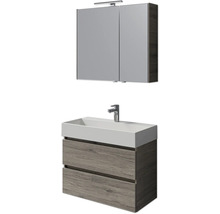 Badezimmerensemble mit Waschbeckenunterschrank, Waschbecken und Spiegelschrank