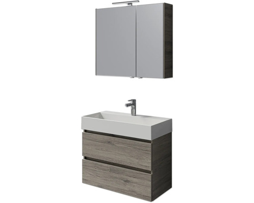 Set de meubles de salle de bains Pelipal Torino lxhxp 200 x 40 x 40 cm couleur de façade chêne sanremo set de meubles 5 pièces avec vasque en céramique blanc et vasque en céramique meuble sous vasque armoire de toilette éclairage LED